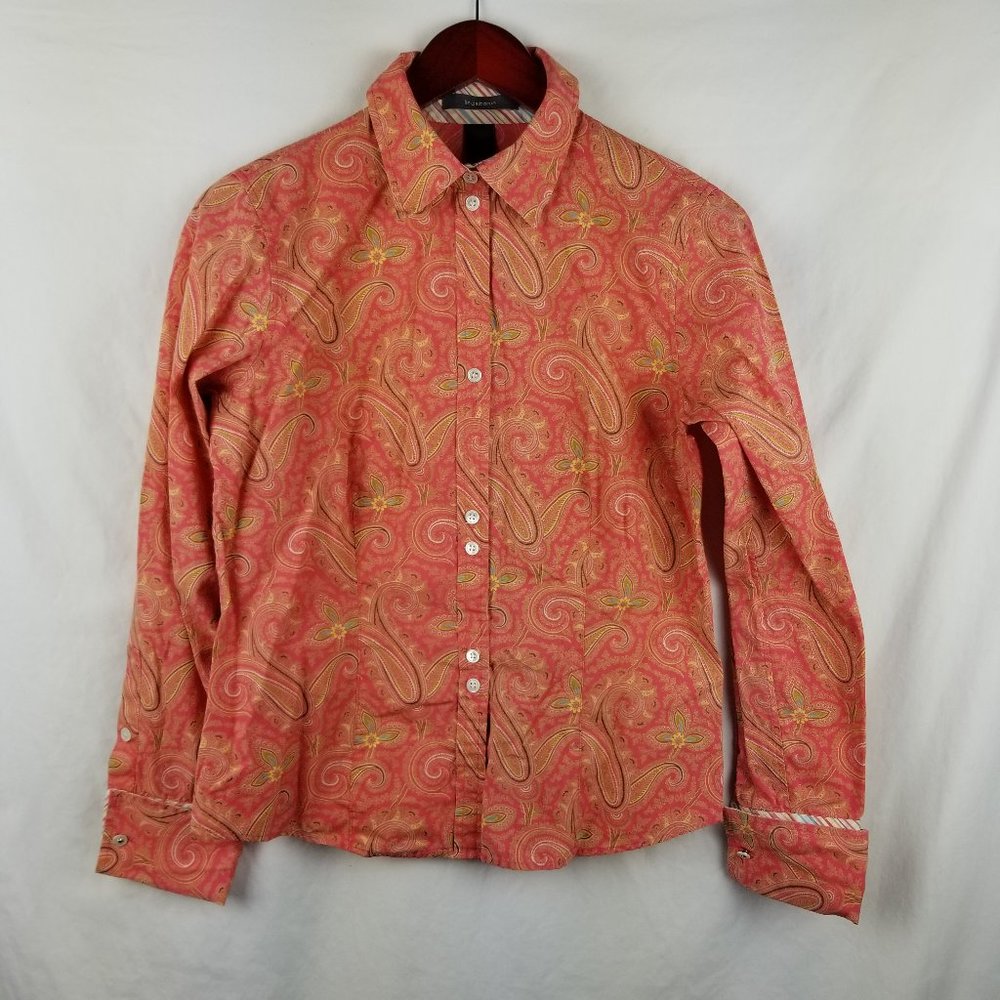 Liz Claiborne Coral Paisley Button Shirt L VGC